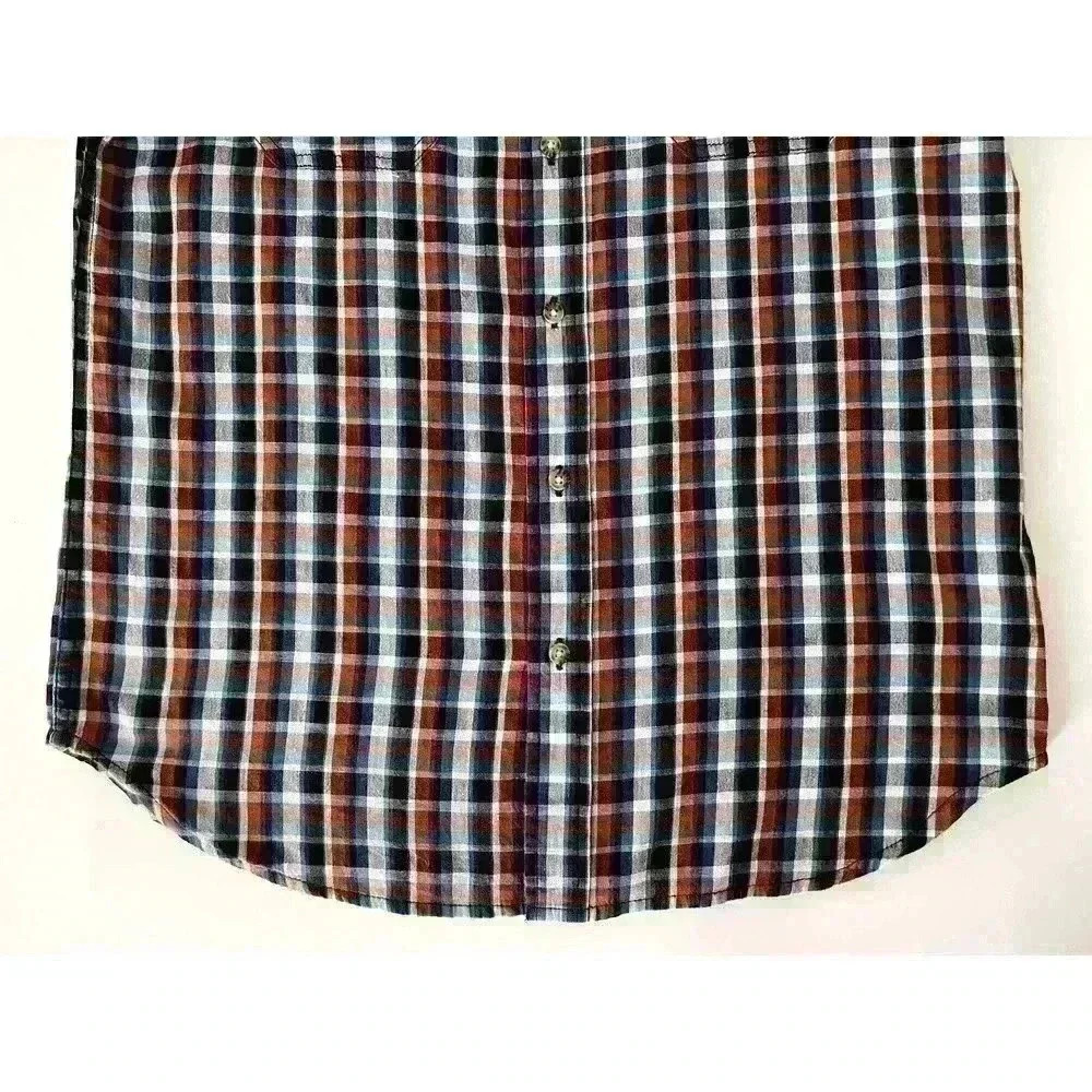 Salt Valley Men's Size LRG Plaid Button Up Shirt Navy Brown Pockets Thin Cotton - Picture 9 of 13